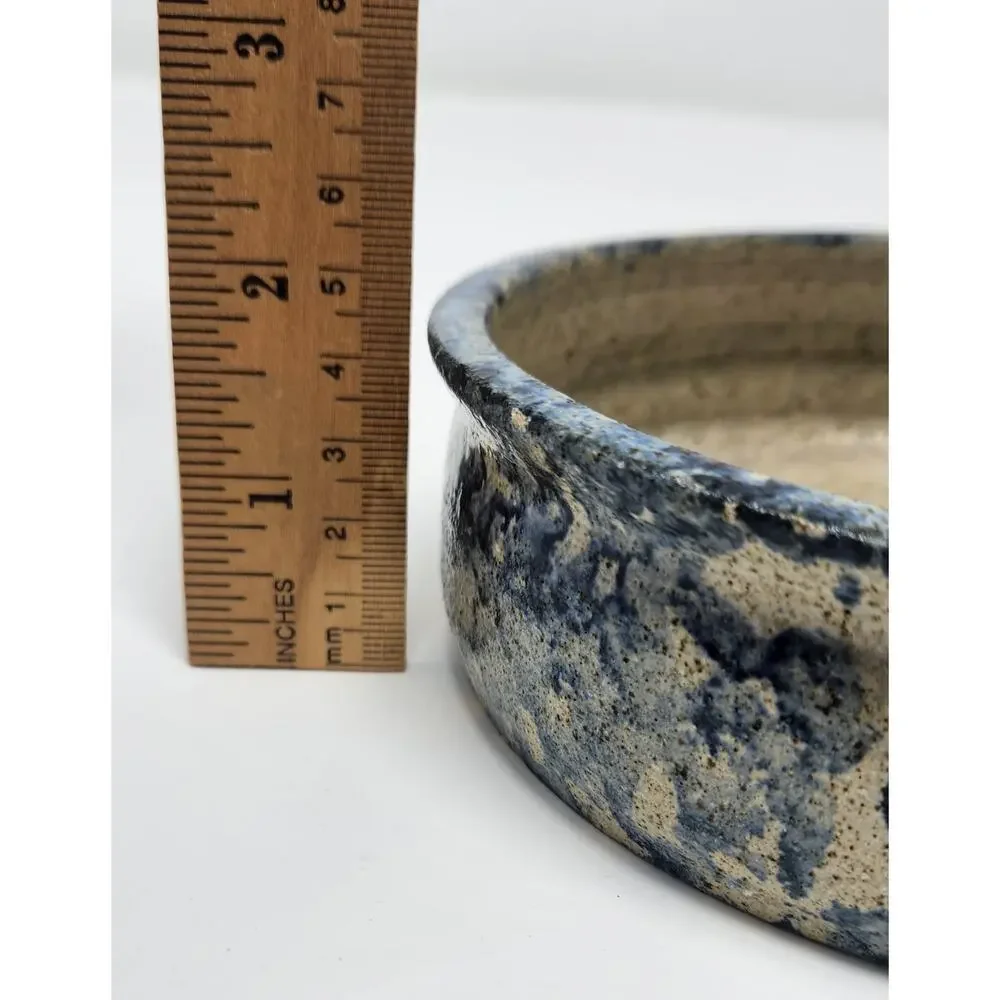 Cat Dish | Spongeware Blue Speckled Stoneware - Sugarcamp Pottery Signed
